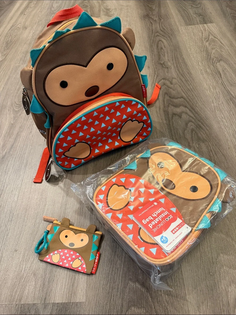 Skip Hop Brown & Orange Hedgehog Kids Backpack with Lunch Bag and Wallet